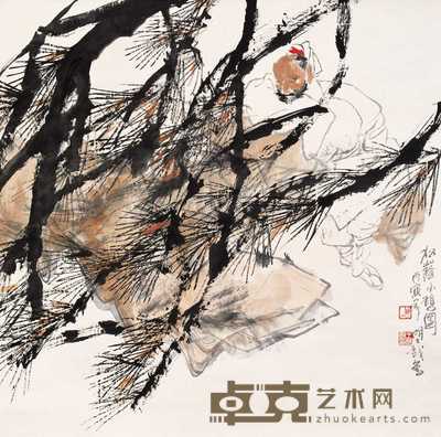 王明明 1986年作 松荫小憩图 立轴 67.5×67.5cm